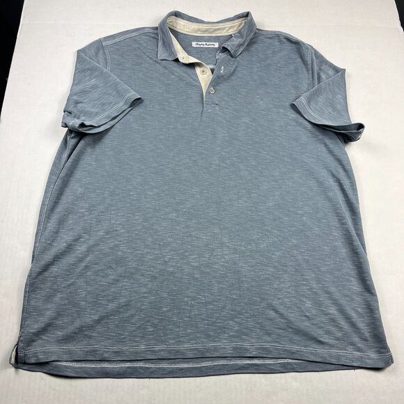 Tommy Bahama Men’s Polo Shirt Blue Slub Knit Soft Washed Resort Casual Beach XL - Picture 1 of 10